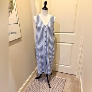 Old Navy Blue and White Striped Linen Dress